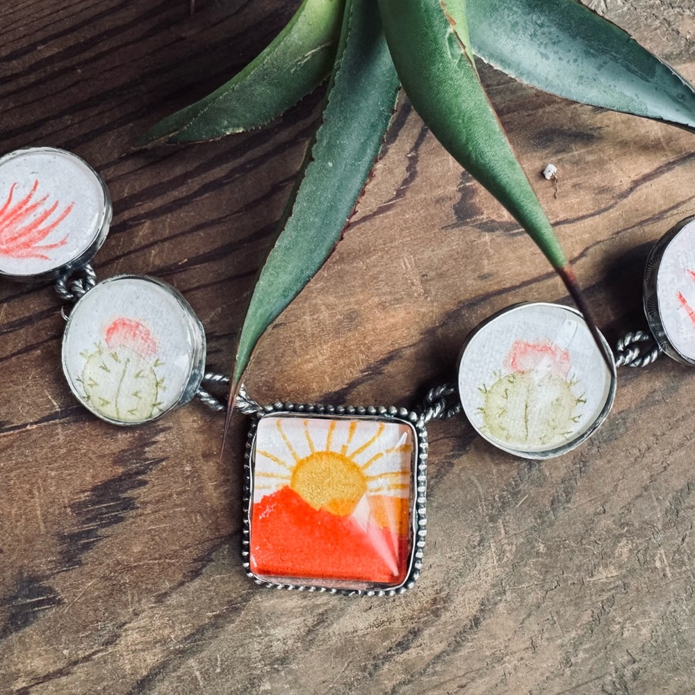 Handcrafted Silver and Red Sunburst Necklace